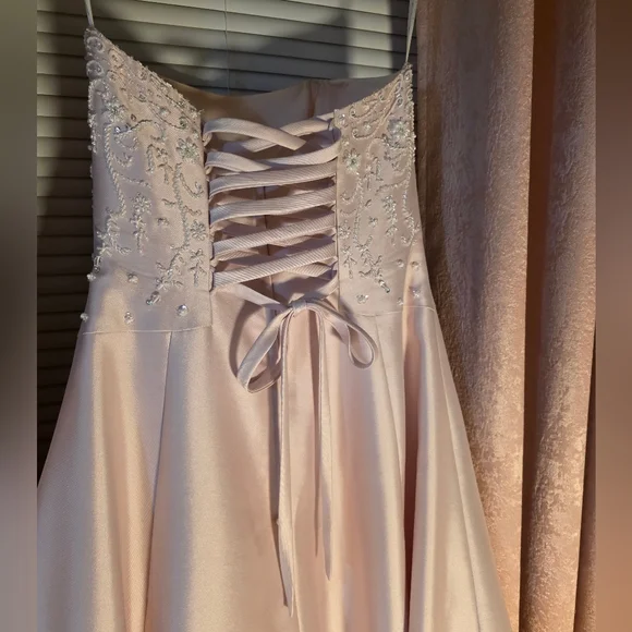 Pink Mikado Strapless Wedding Gown With Train By Michealangelo Size 12